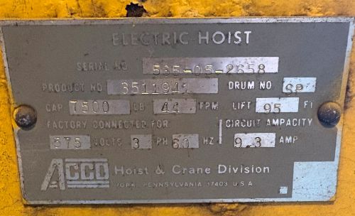 7500lb. Capacity Hoist (0105001377) - Image 3